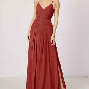 AZAZIE EVEREST A-Line Pleated Chiffon Floor-Length Dress pine size A6